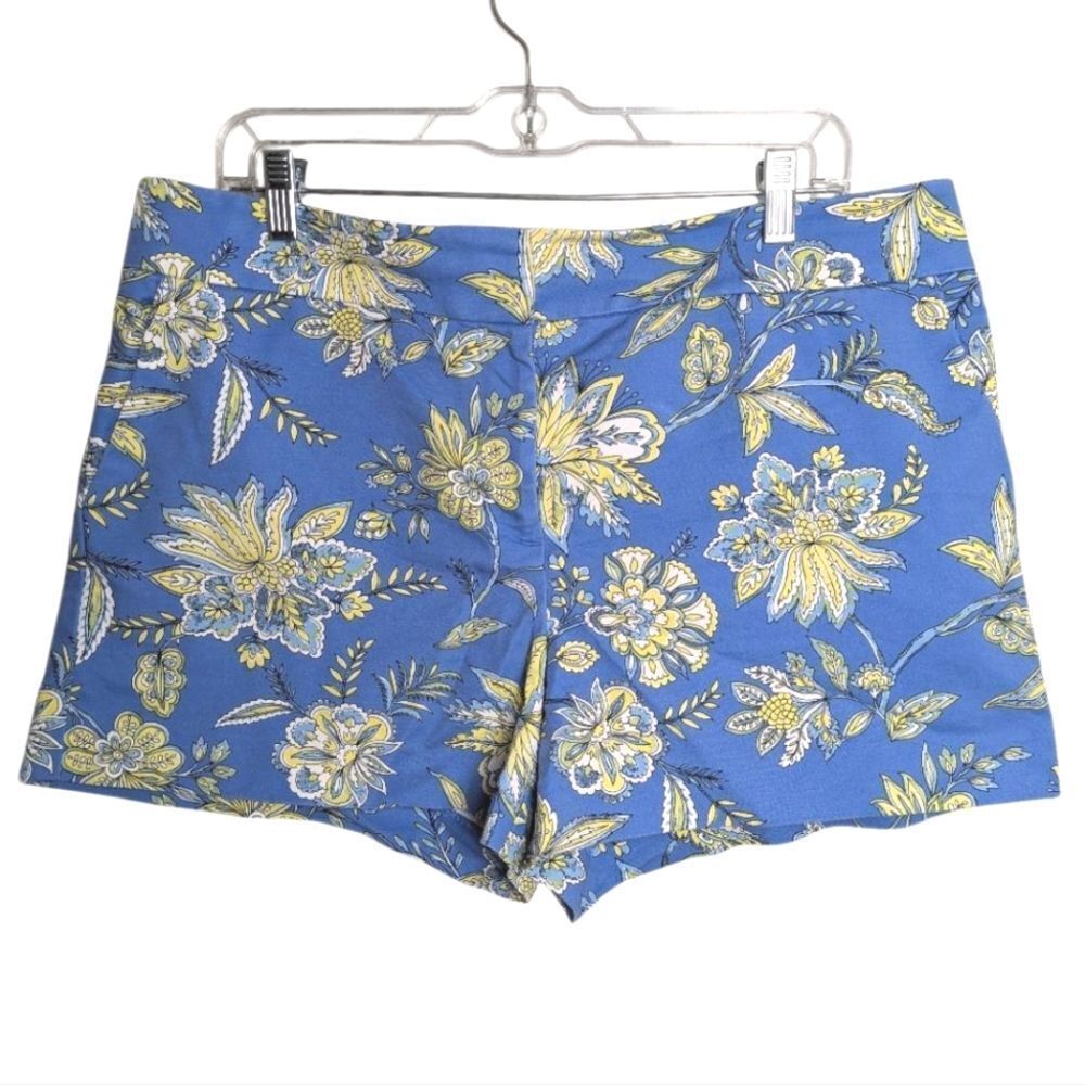 LOFT Periwinkle Blue & Yellow Floral Riviera Chino Shorts Womens 12